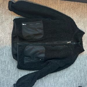 Black Sherpa Fleece Jacket with Pockets